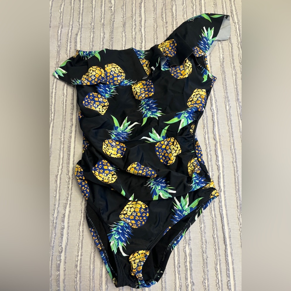 NWOT Hilor One Shoulder Pineapple Tummy Control Bathing Suit Size 10